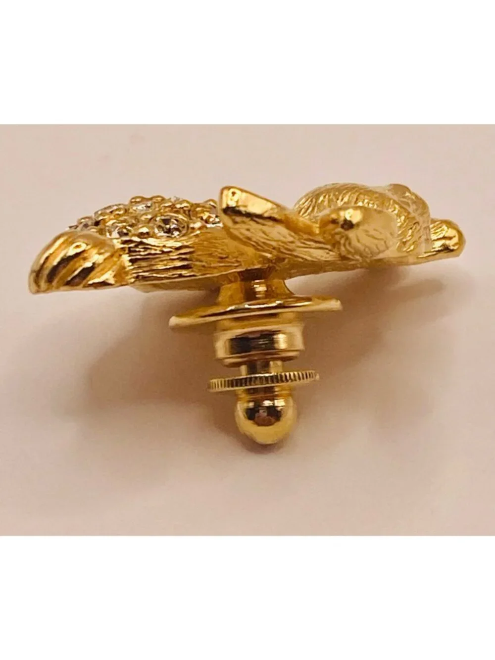 AVON Gold-Tone Rabbit Lapel Pin Rhinestone Accents -36B